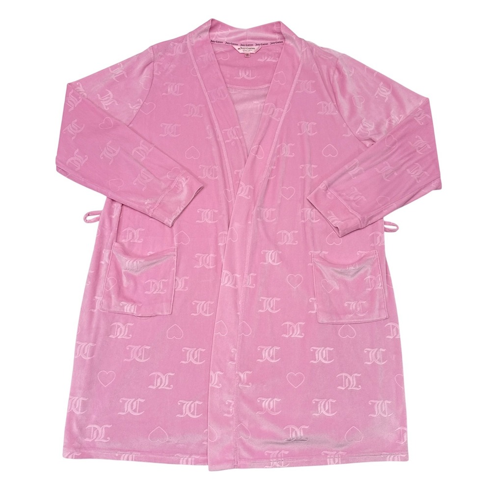 Juicy Couture Robe Size Large / XL Pink All Over Print Soft Loungewear Y2K